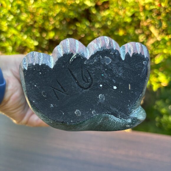 Vintage Hand Carved Wooden Cat Figurine with Bow Tie MCM Folk Art Green Cat - Picture 7 of 12